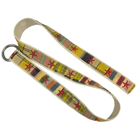 J Crew Starfish D-Ring Belt Plaid Woven Embroidered Cotton Webbing - Picture 3 of 9